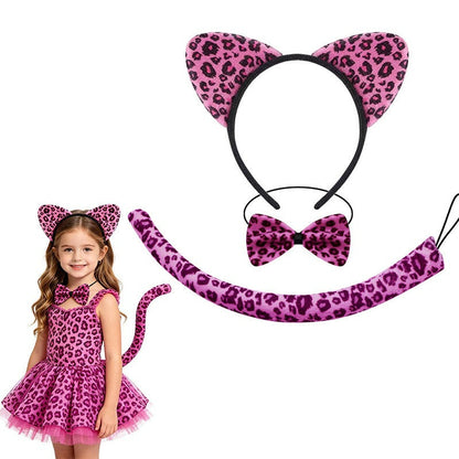 Hot pink animal ears headband bowtie and tail costume set
