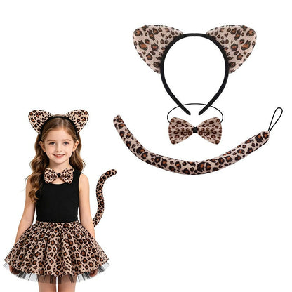 Light leopard print ears headband bowtie and tail set