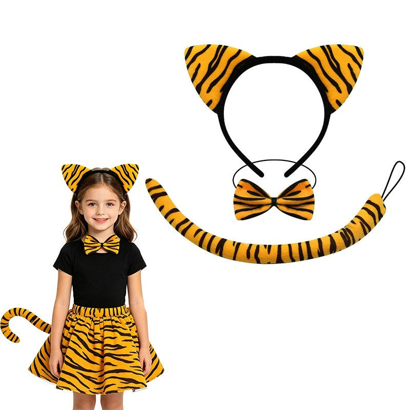 Yellow tiger stripe ears headband bowtie and tail set