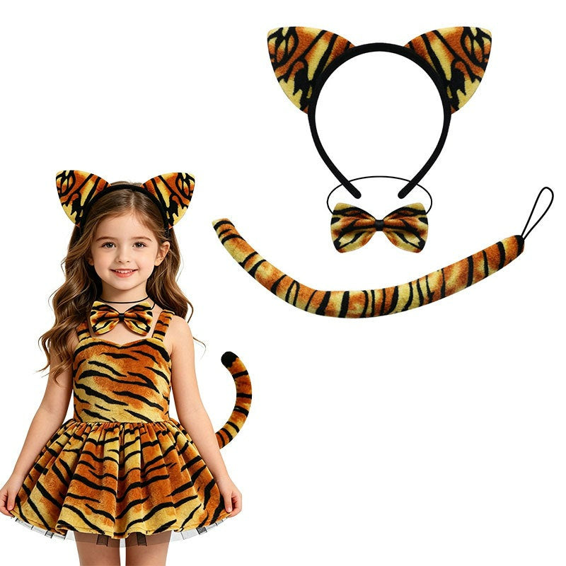 Amber black tiger ears headband bowtie and tail set
