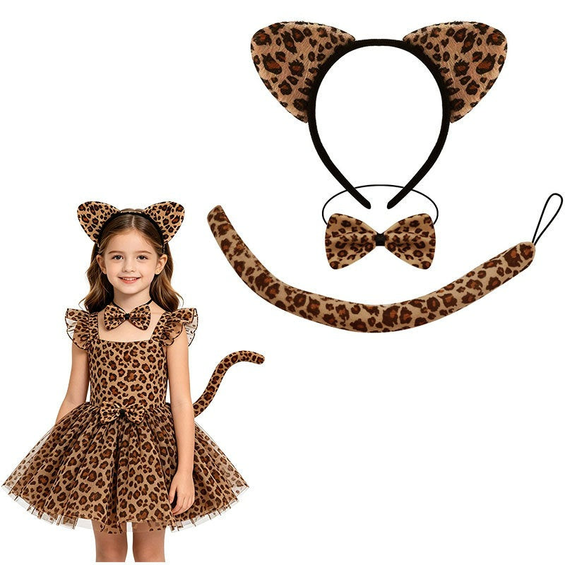 Dark brown animal ears headband bowtie and tail set