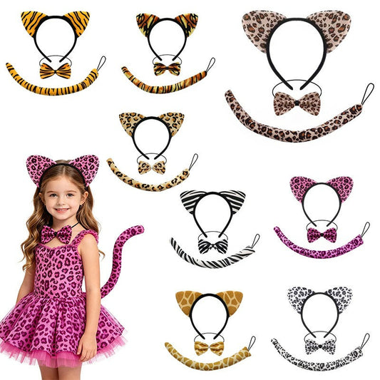 Assorted plush animal ears headband bowtie and tail costume sets