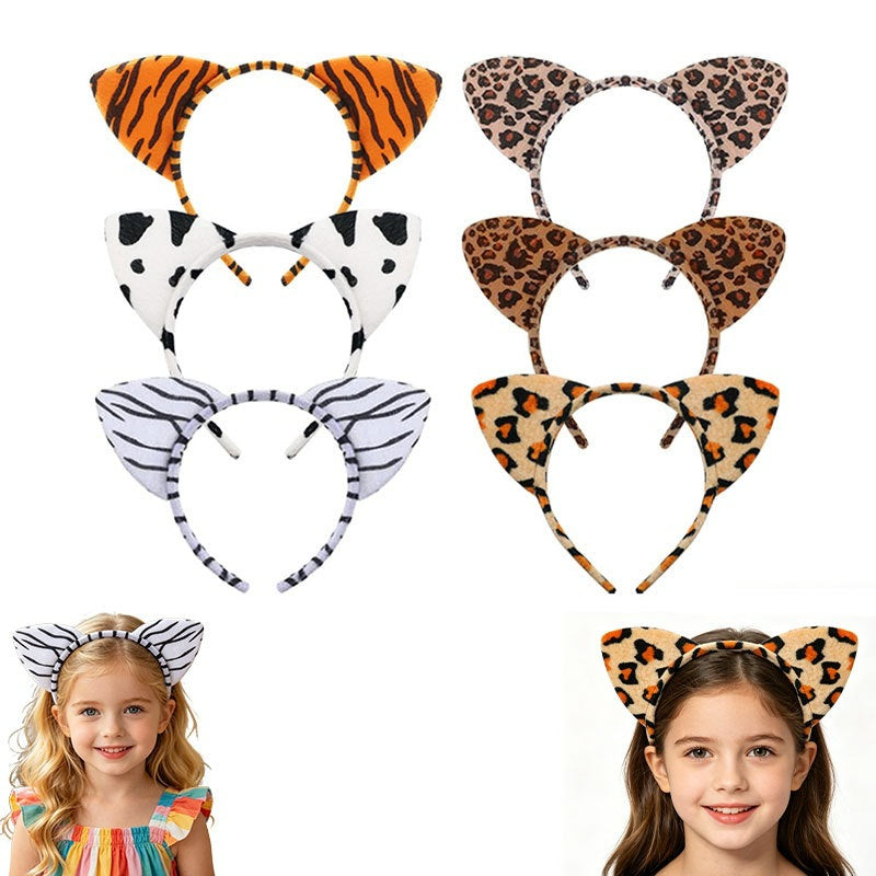 Multiple plush animal ears costume headbands with child models