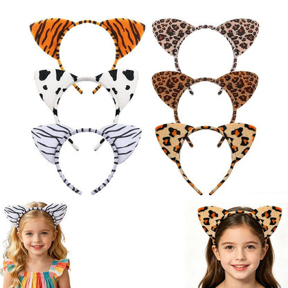 Multiple plush animal ears costume headbands with child models