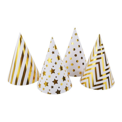 Gold Foil Polka Dot Party Hats – 10 Pack, Wave Edge Birthday Hats for Adults & Kids