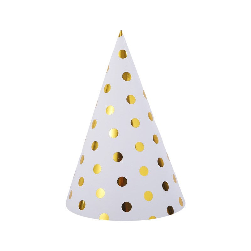 Gold Foil Polka Dot Party Hats – 10 Pack, Wave Edge Birthday Hats for Adults & Kids
