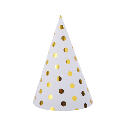 Gold Foil Polka Dot Party Hats – 10 Pack, Wave Edge Birthday Hats for Adults & Kids