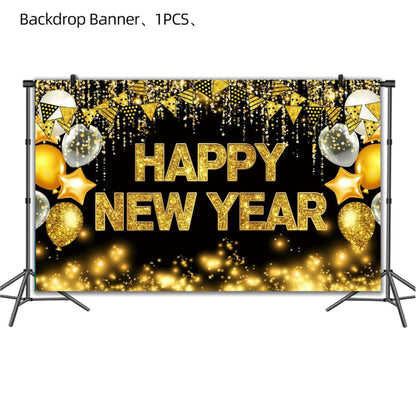 2027 Black Gold Happy New Year Party Set, Banner, Paper Plates, Paper Cups, Tablecloth & Disposable Tableware