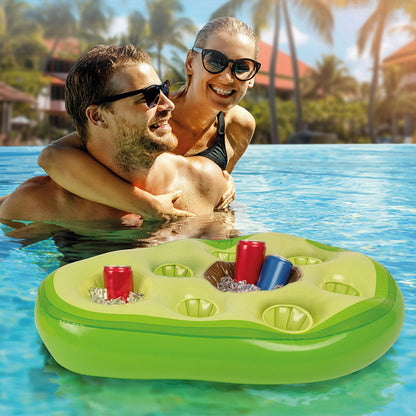 Inflatable Floating Ice Bar, Pool Party Drink Holder & Self-Serve Ice Tray, Portable Beverage Rack with Multi-Hole Coaster Tray