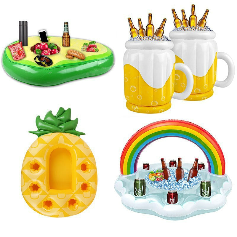 Inflatable Floating Ice Bar, Pool Party Drink Holder & Self-Serve Ice Tray, Portable Beverage Rack with Multi-Hole Coaster Tray