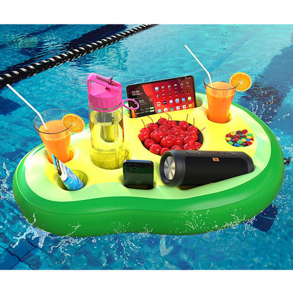 Inflatable Floating Ice Bar, Pool Party Drink Holder & Self-Serve Ice Tray, Portable Beverage Rack with Multi-Hole Coaster Tray