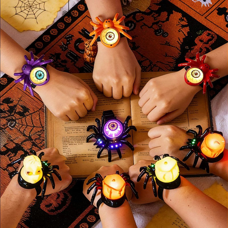 Pop-Eye Glowing Spider Bracelet Watch – Light Up Halloween Wrist Toy with Flashing LED Eyes, Fun Costume Accessory for Boys & Girls