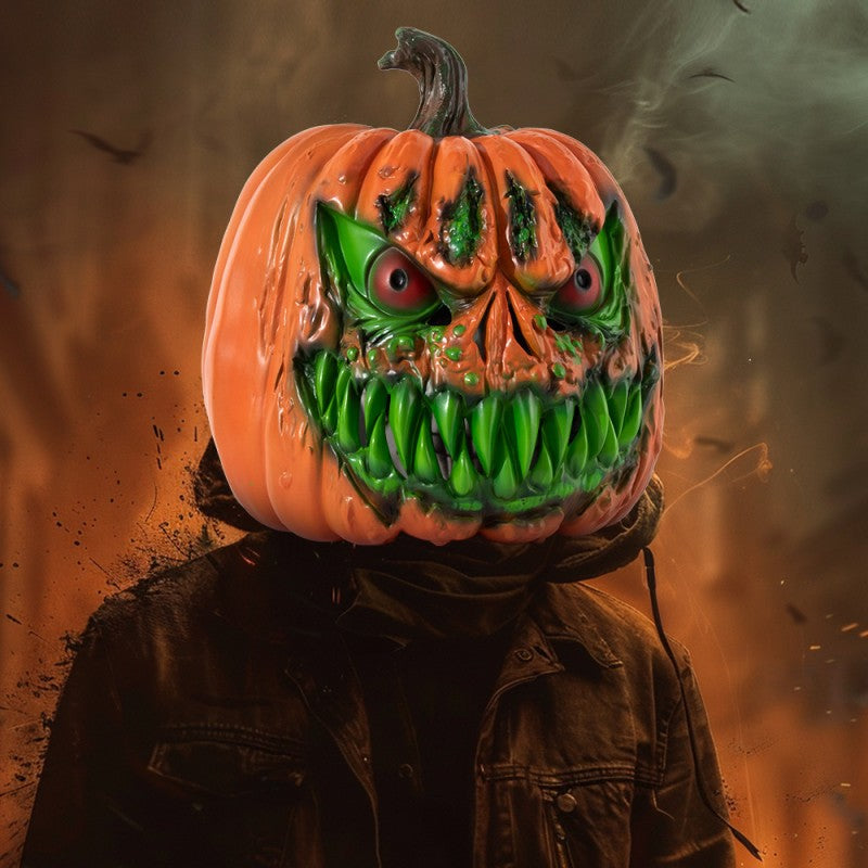 Halloween Pumpkin Face Mask – Foam Latex Prop for Cosplay & Home Decoration (Blood Drip, Green, Yellow, Black)