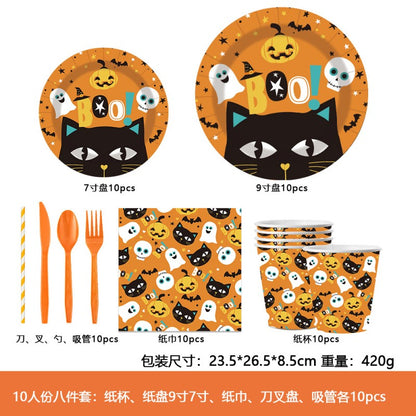 Purple Pumpkin Halloween Party Set – Disposable Plates, Cups, Napkins & Table Decor for Spooky Celebration