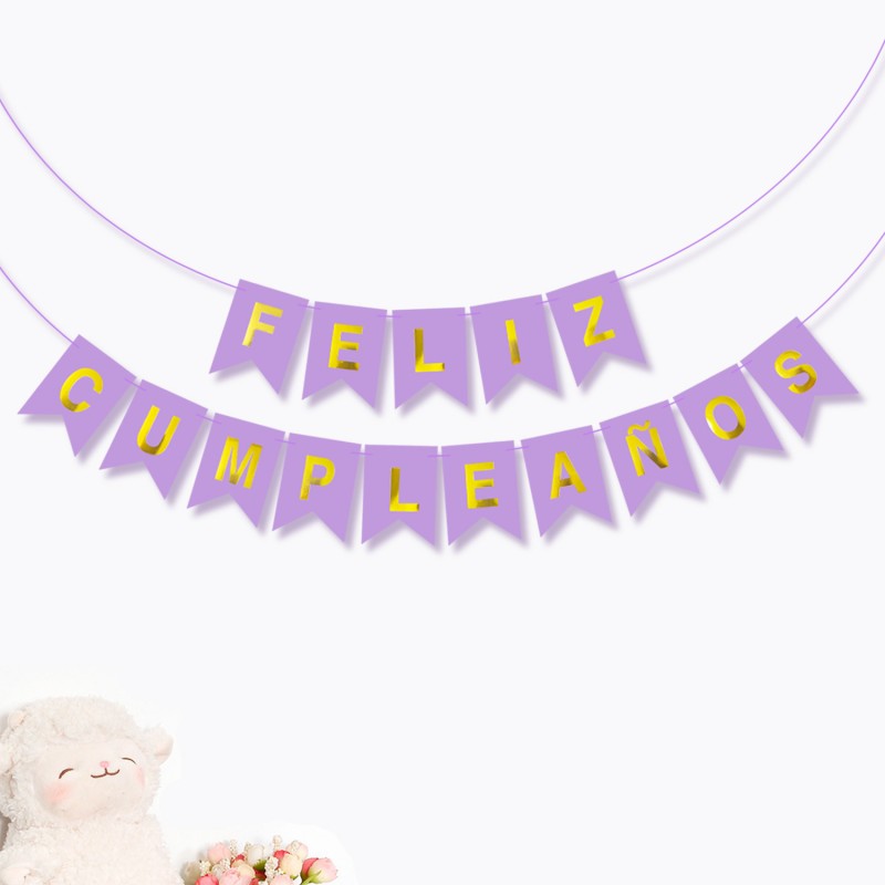 Spanish Happy Birthday Banner – Foil Stamped Fish Tail Pennant Garland, Gold Lettering Party Bunting for Spanish Celebration Decor
