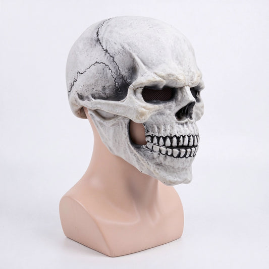 Realistic skull mask pale grey finish with mesh eyeholes