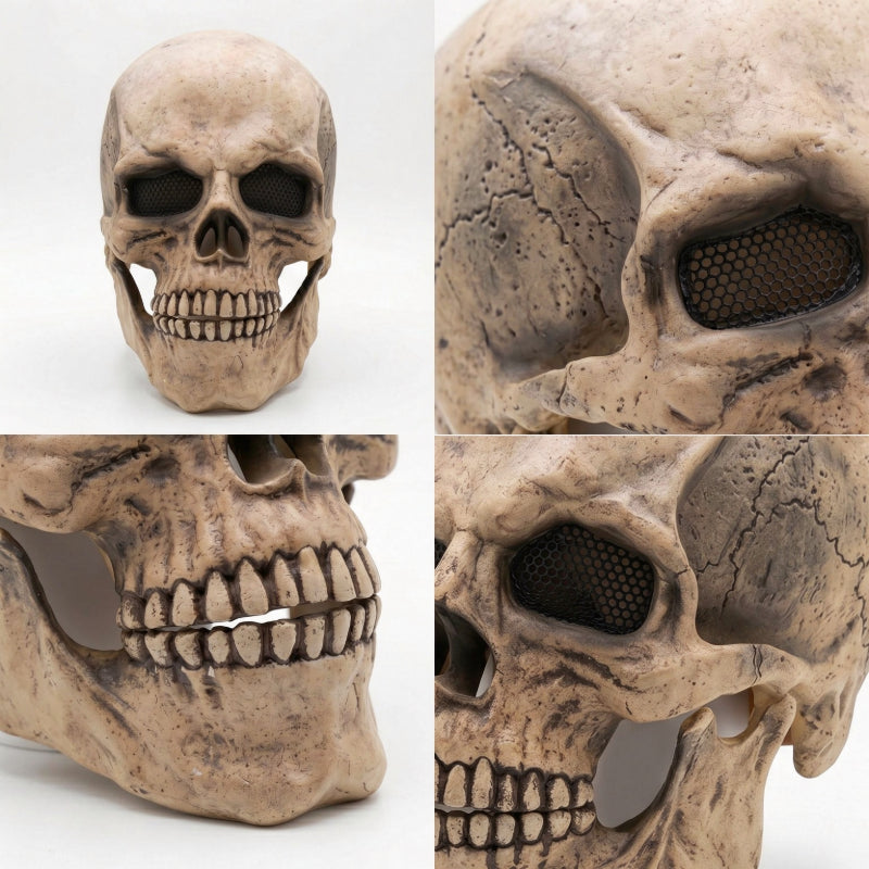 Realistic skull mask articulating movable jaw showing open teeth