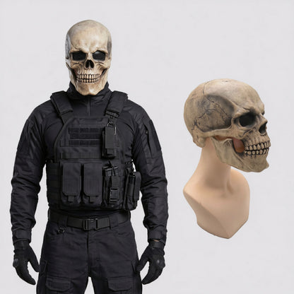 Realistic skull mask paired with tactical cosplay costume setup