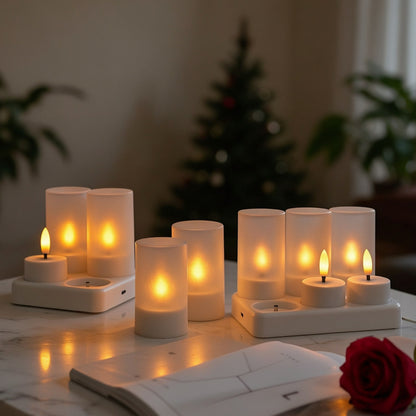 Rechargeable LED tea light frosted cup set table lighting for Christmas holiday decor