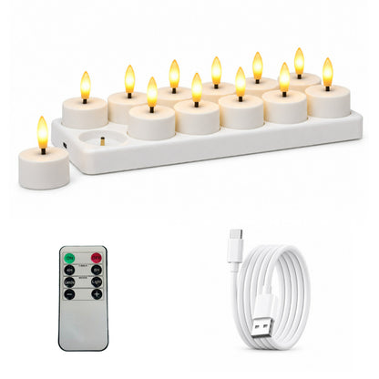 Rechargeable LED tea light flat top 12-light set with charging base and remote