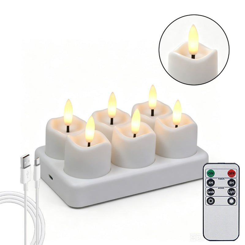 Rechargeable LED tea light wavy top 6-light set with charging base and remote