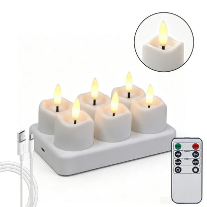 Rechargeable LED tea light wavy top 6-light set with charging base and remote