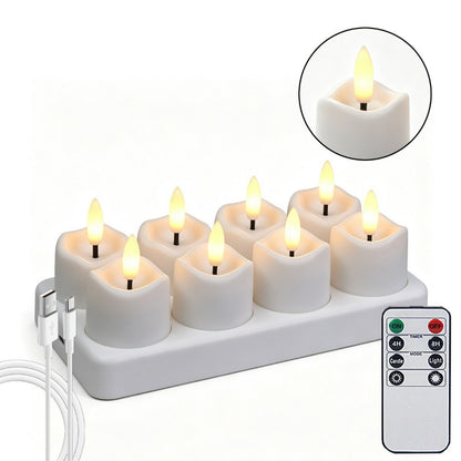 Rechargeable LED tea light wavy top 8-light set with charging base and remote