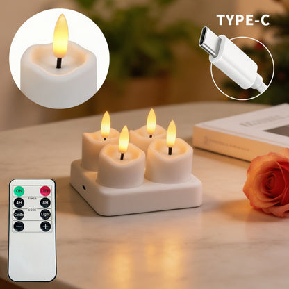 Rechargeable LED tea light slanted wavy top 4-light set with charging base and remote