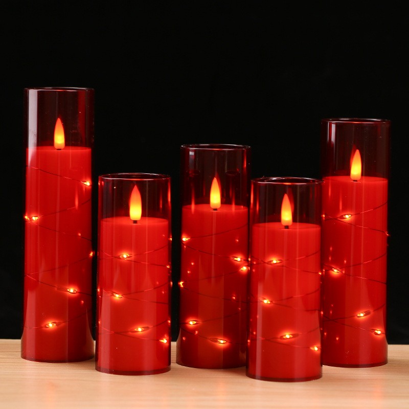 Acrylic LED Candle in Cup – Red Electronic Flameless Tealight for Christmas Party String Lights, Western Dining Table & Home Accent