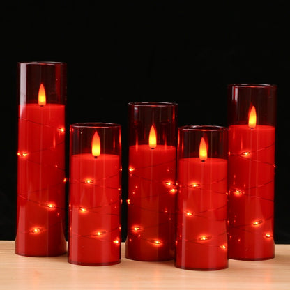 Acrylic LED Candle in Cup – Red Electronic Flameless Tealight for Christmas Party String Lights, Western Dining Table & Home Accent