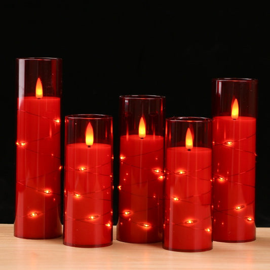 Acrylic LED Candle in Cup – Red Electronic Flameless Tealight for Christmas Party String Lights, Western Dining Table & Home Accent