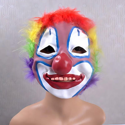 Funny Clown Face Mask with Crazy Hair Wig – Halloween Joker Costume Set for Masquerade Ball, Stage Show & Prank Party