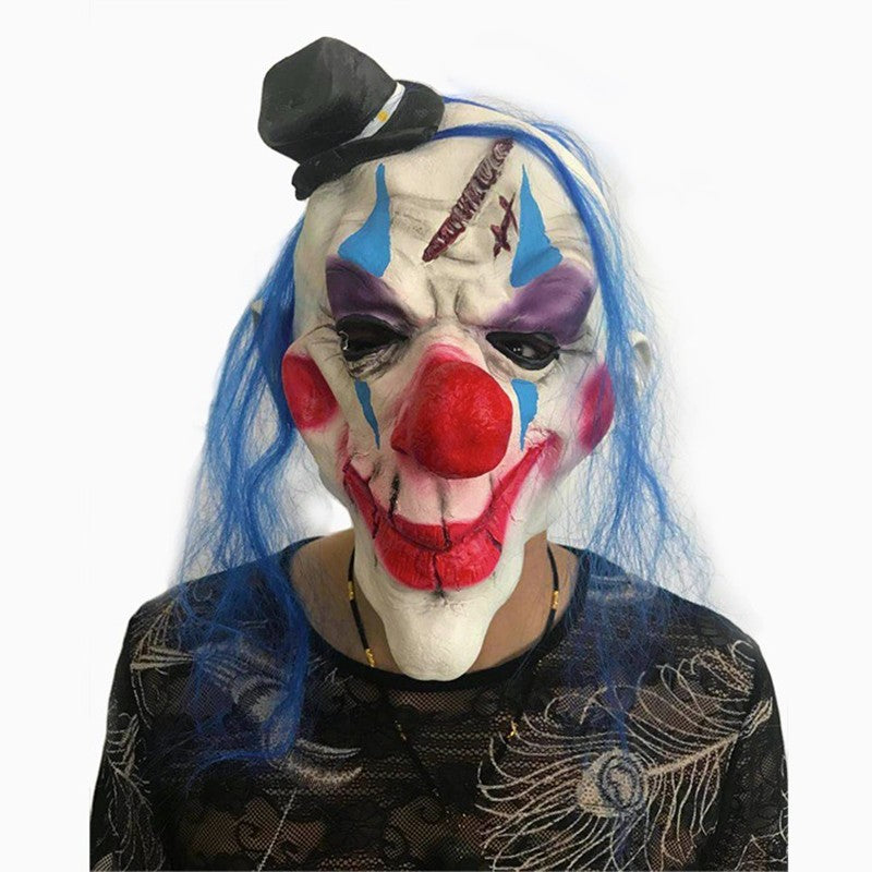 Funny Clown Face Mask with Crazy Hair Wig – Halloween Joker Costume Set for Masquerade Ball, Stage Show & Prank Party