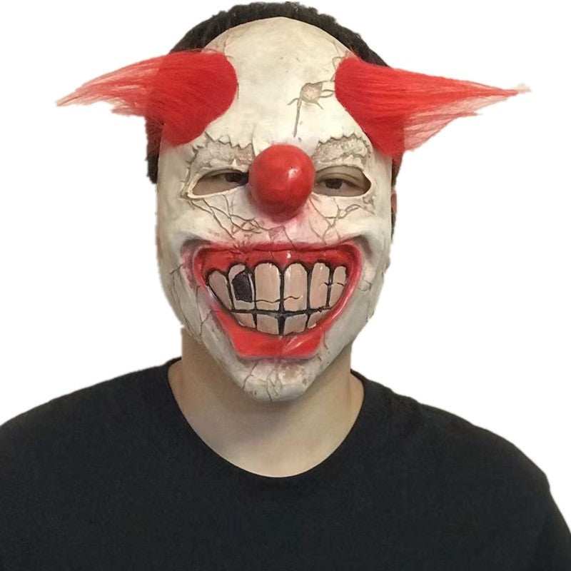 Funny Clown Face Mask with Crazy Hair Wig – Halloween Joker Costume Set for Masquerade Ball, Stage Show & Prank Party