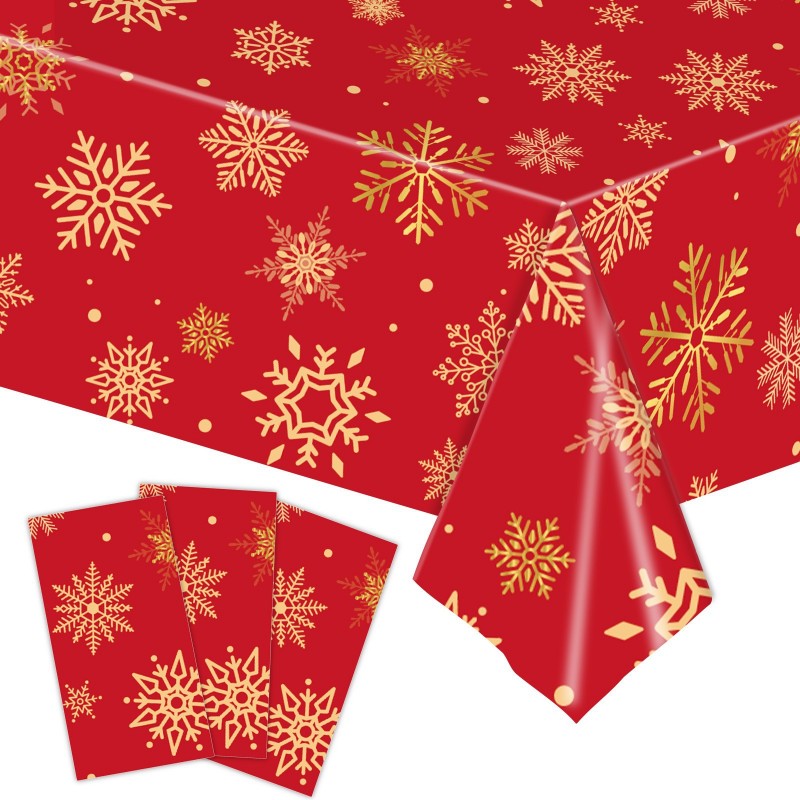 Disposable Christmas Party Tablecloth – Red Snowflake & Gingerbread Man PE Waterproof Cover for Holiday, Wedding & Festive Table Decor