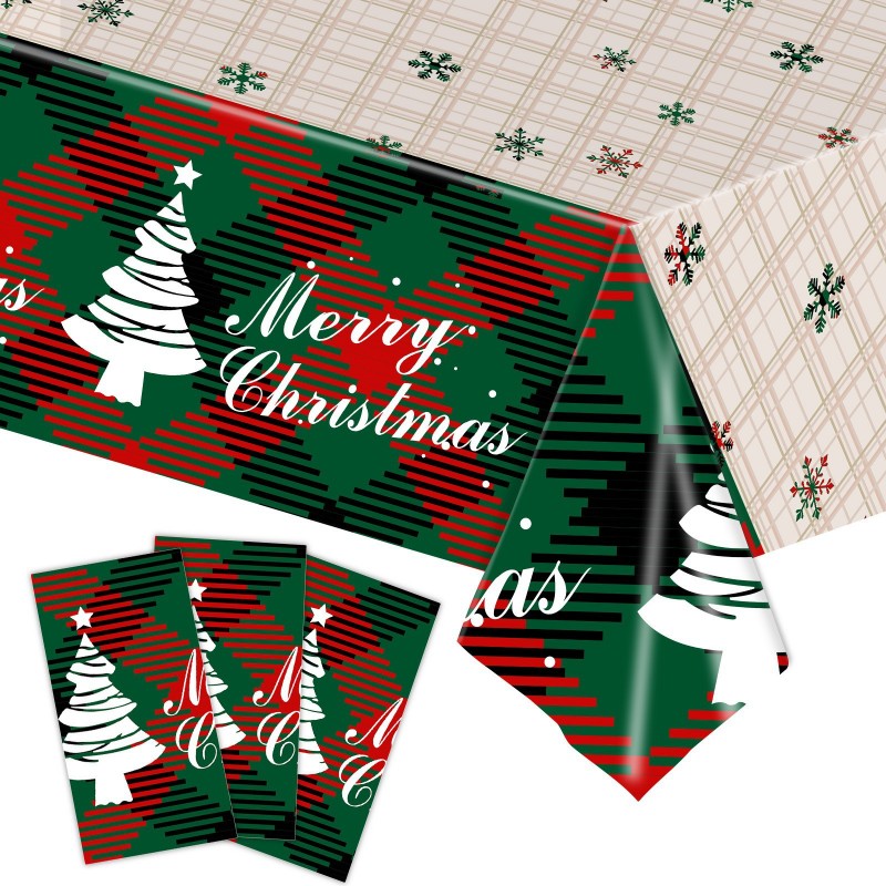 Disposable Christmas Party Tablecloth – Red Snowflake & Gingerbread Man PE Waterproof Cover for Holiday, Wedding & Festive Table Decor