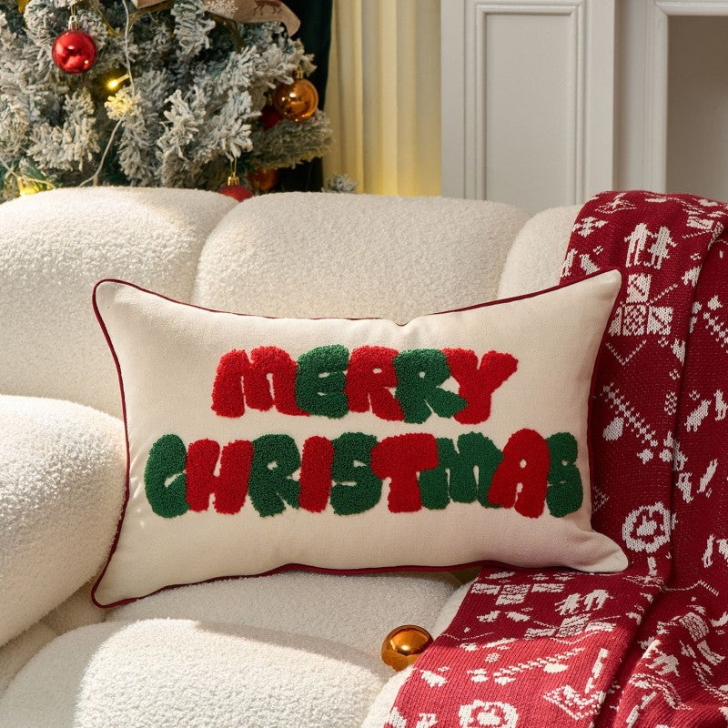 Red Snowflake Christmas Pillow Case – HOHOHO Embroidered Cushion Cover with Gingerbread Man, Holiday Home Decor & Gift for Family