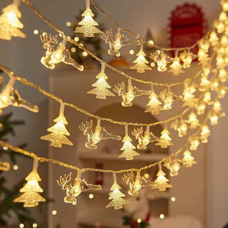 LED Christmas Light Set – Snowflake, Reindeer, Christmas Tree & Star Shapes for Outdoor Camping, Garden & Holiday Ambiance Decoration