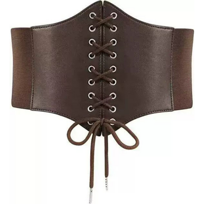 Medieval coffee brown faux leather lace up elastic corset belt