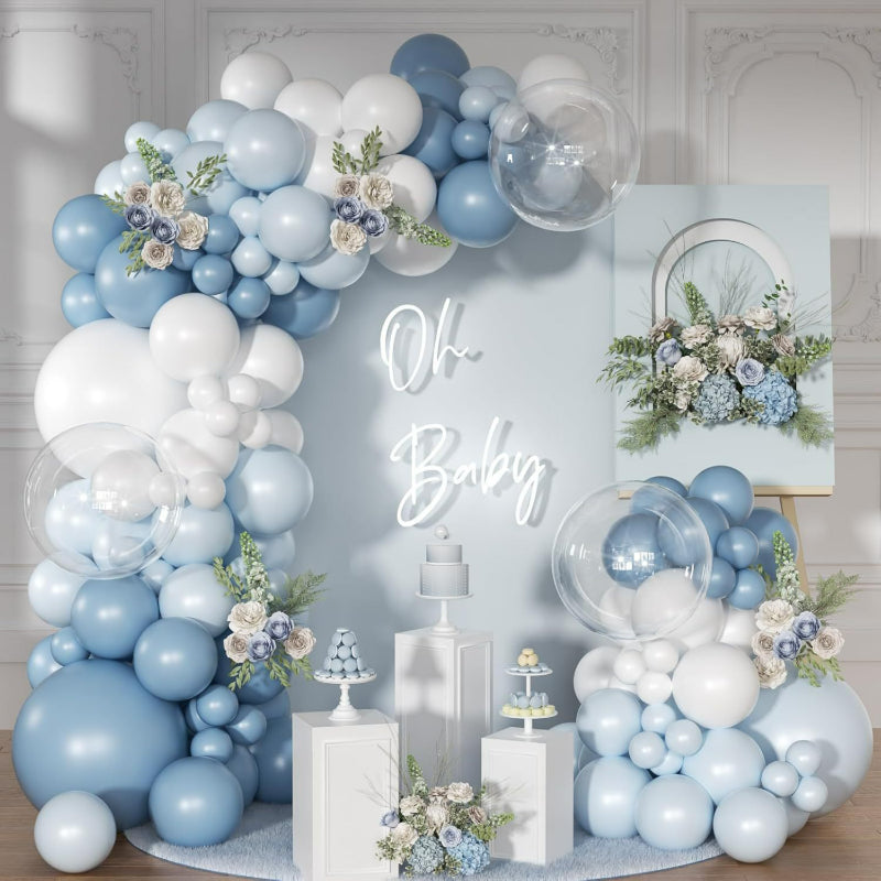 Retro balloon garland kit dusty blue and white arch