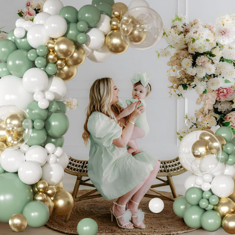 Retro balloon garland kit sage green ceremony photo arch