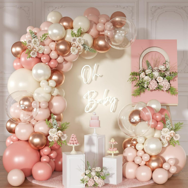 Retro balloon garland kit rose gold and blush pink arch