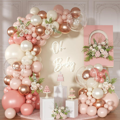 Retro balloon garland kit rose gold and blush pink arch