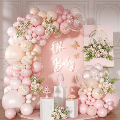 Retro balloon garland kit blush pink arch with butterflies