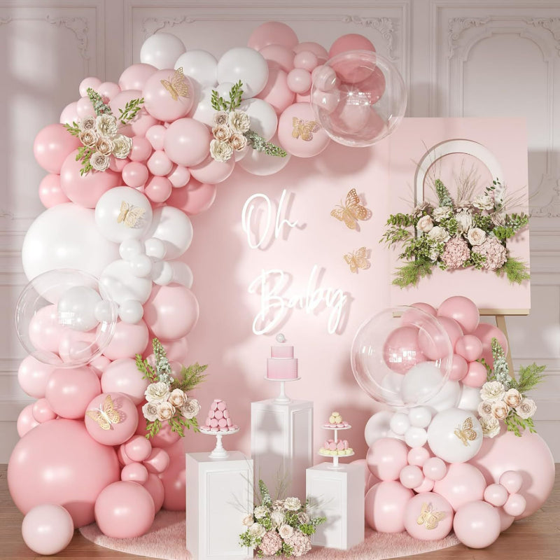 Retro balloon garland kit pastel pink and white arch
