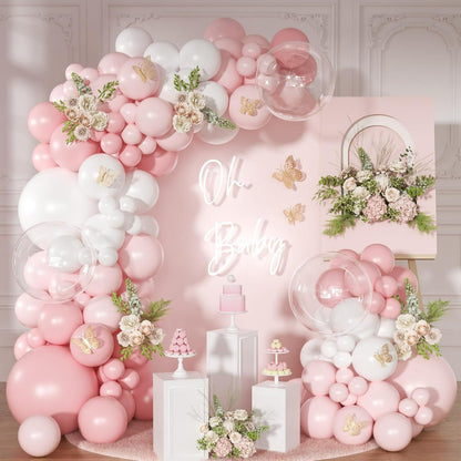Retro balloon garland kit pastel pink and white arch