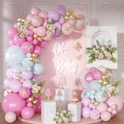 Retro balloon garland kit lilac pastel arch with butterflies
