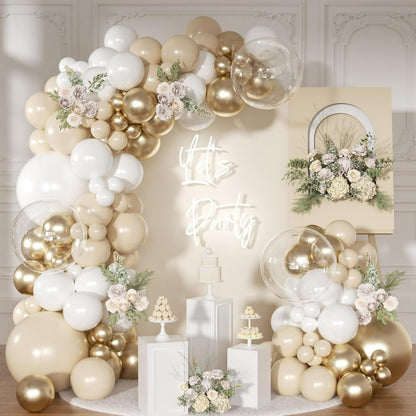 Retro balloon garland kit champagne gold and white arch