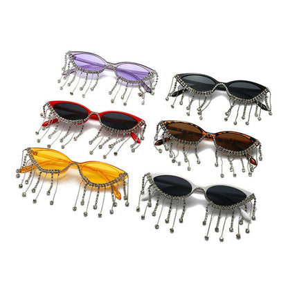 Rhinestone fringe sunglasses six colors group display