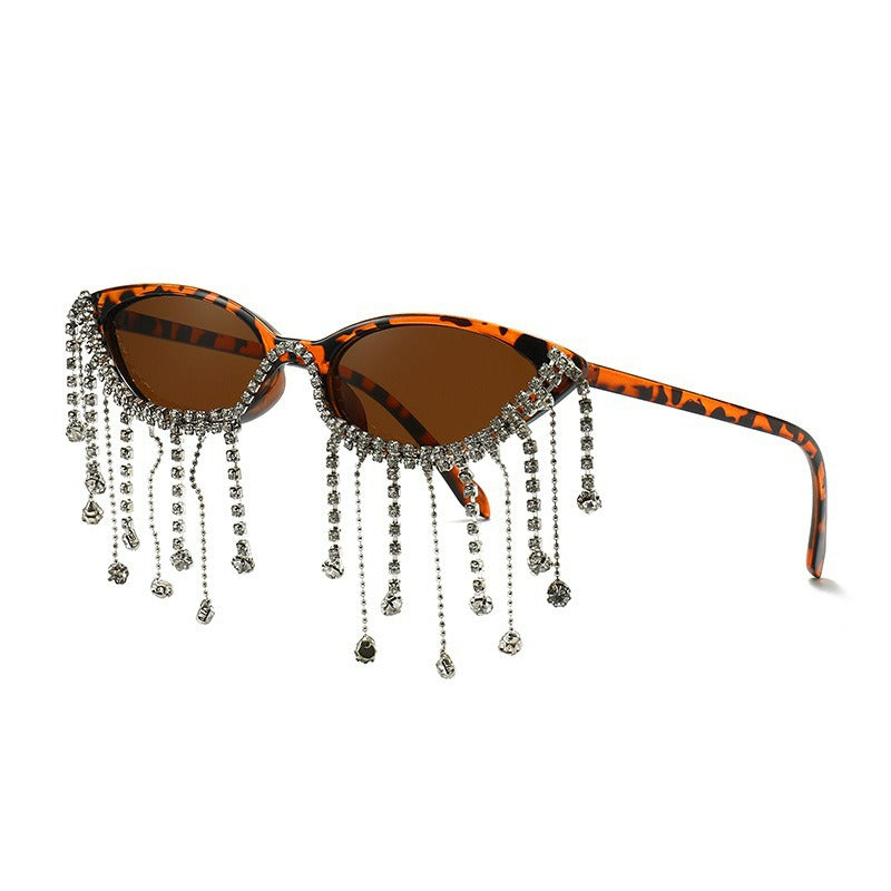 Rhinestone fringe sunglasses tortoise frame with brown lenses